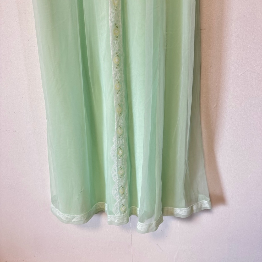 Vintage 50s Peignoir Set Mint Green Nighty Robe Lace Sheer Retro Small Medium - Picture 9 of 16